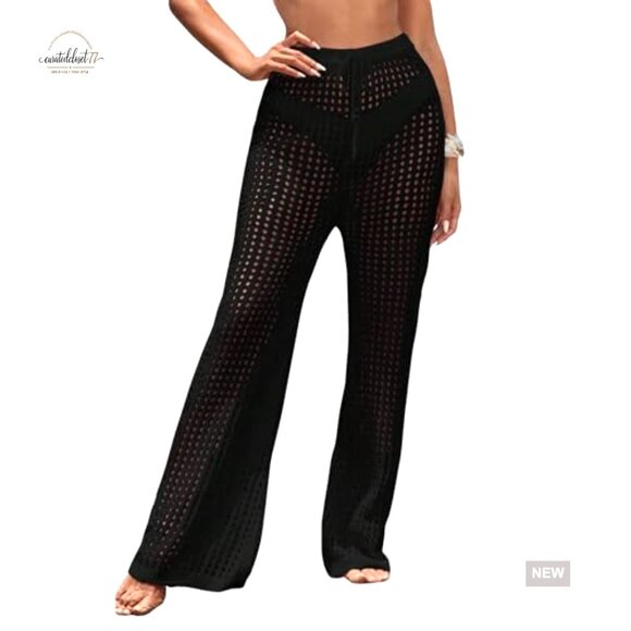 Small Hollow Out Drawstring Beach Cover Up Pants High Waist - Picture 4 of 5